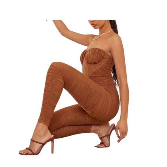 PrettyLittle Thing Chocolate Corset
Detail Mesh Ruched Bandeau
Jumpsuit NWT - Picture 2 of 7